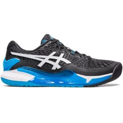 Asics Men’s Gel-Resolution 9 Tennis Shoes (Black/White/Island Blue)