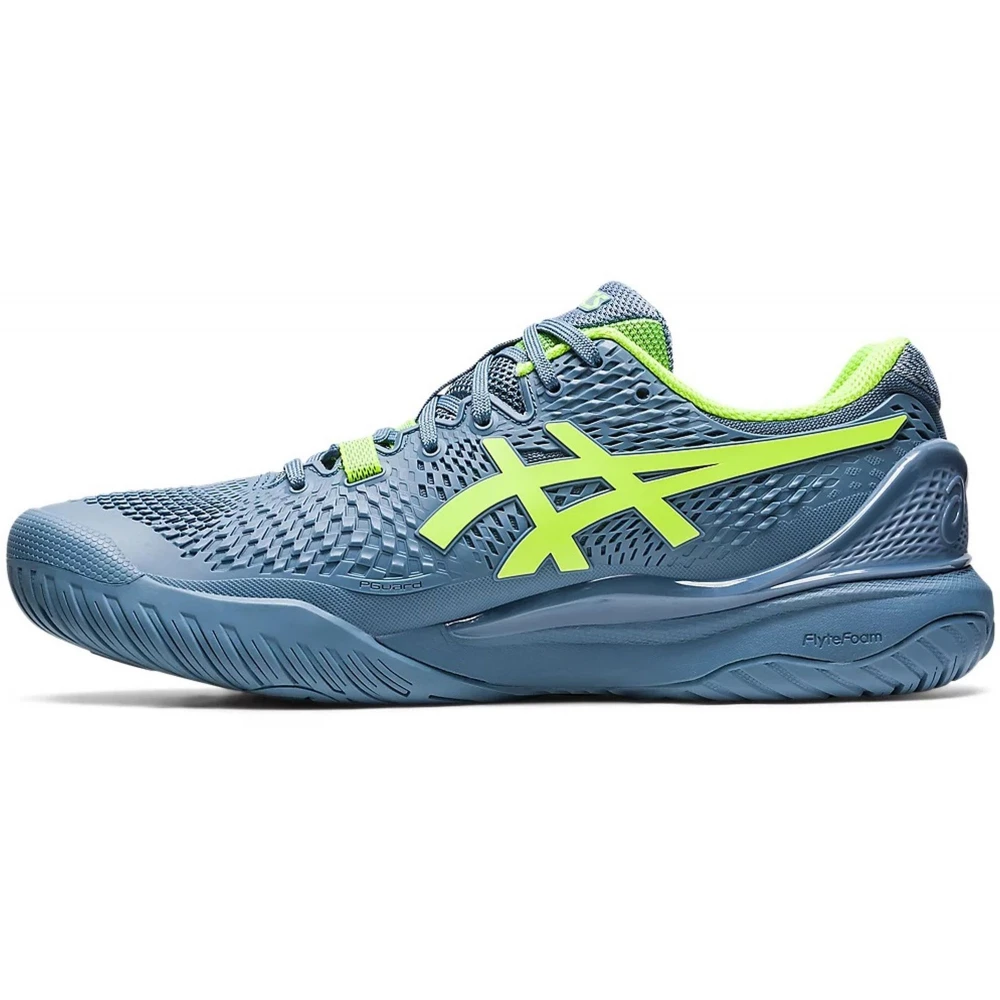 Asics Men’s Gel-Resolution 9 Tennis Shoes (Steel Blue/Hazard Green) - Image 2