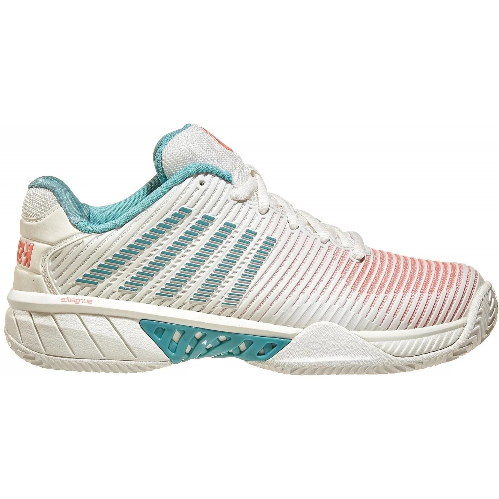 K-Swiss Women’s Hypercourt Express 2 HB Clay Court Tennis Shoes (Blanc De Blanc/Nile Blue/Desert Flower)